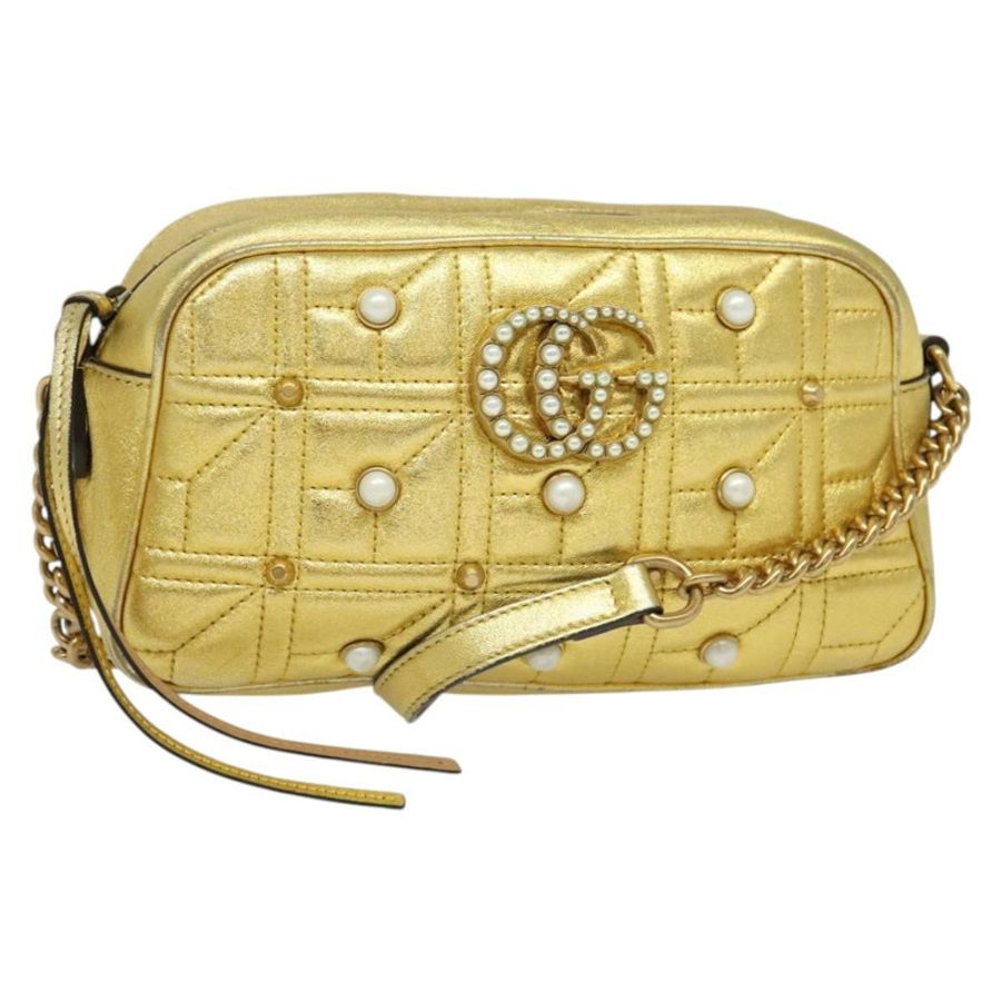 【日本直送】GUCCI GG Marmont 小號相機包 鏈條包 皮革 金色 447632 正品 138001V-0
