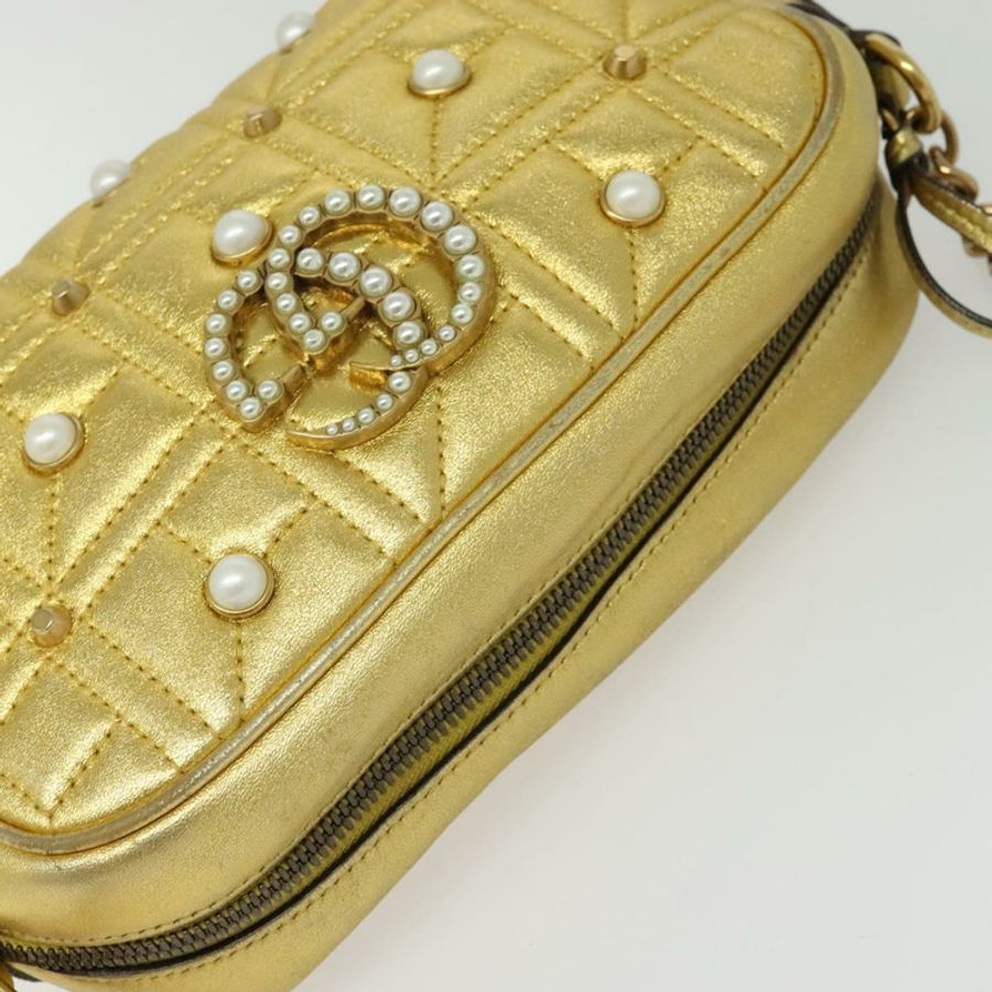 【日本直送】GUCCI GG Marmont 小號相機包 鏈條包 皮革 金色 447632 正品 138001V-5