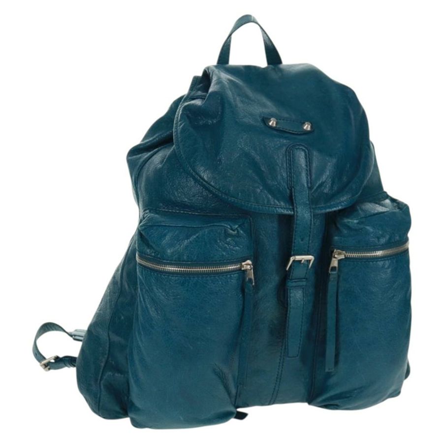 【日本直送】BALENCIAGA 皮革雙肩包 藍色 銀色 326404 正品 165396V-0