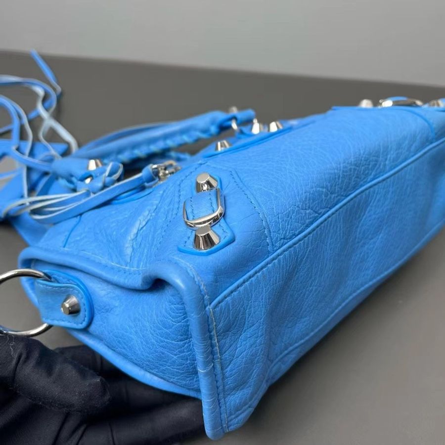 balenciaga 機車包 銀藍色logo肩帶23.5*15*9cm 98新配件肩帶 塵袋 鏡子-3