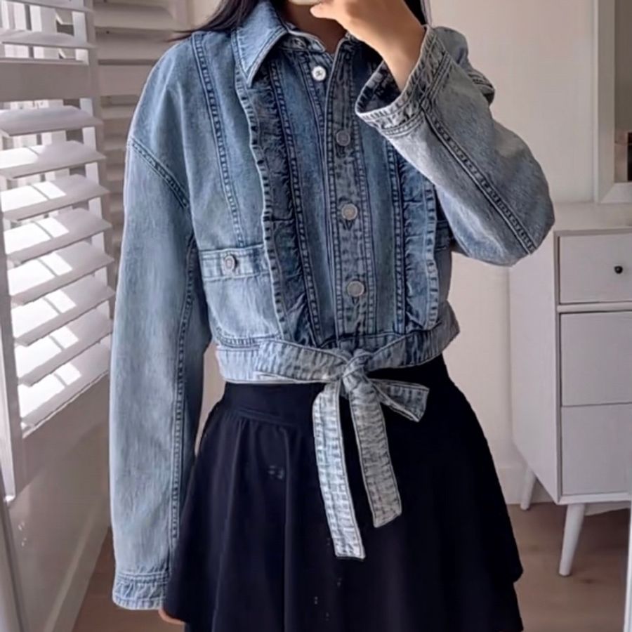 ❤️CHANEL 22年款 可繫腰帶 牛仔短款外套 春夏易搭款-1