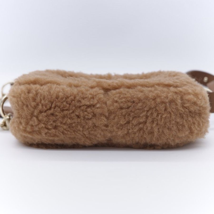 Max Mara 麥絲瑪拉 Teddy 經典駱駝色 駝毛 真絲混紡泰迪熊刷毛 M 字刺繡相機包-6