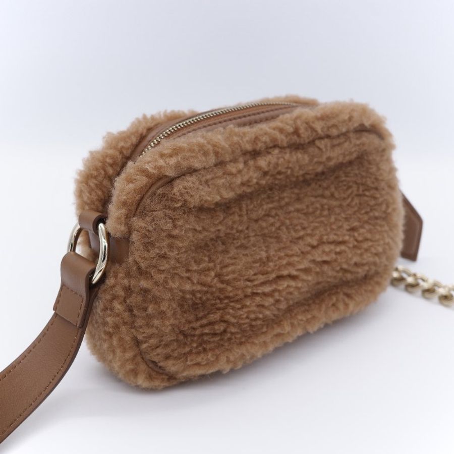 Max Mara 麥絲瑪拉 Teddy 經典駱駝色 駝毛 真絲混紡泰迪熊刷毛 M 字刺繡相機包-7