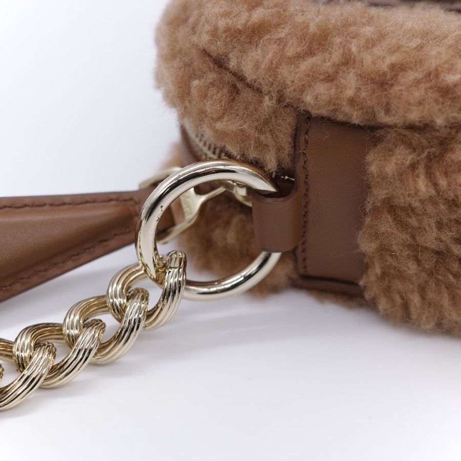 Max Mara 麥絲瑪拉 Teddy 經典駱駝色 駝毛 真絲混紡泰迪熊刷毛 M 字刺繡相機包-12
