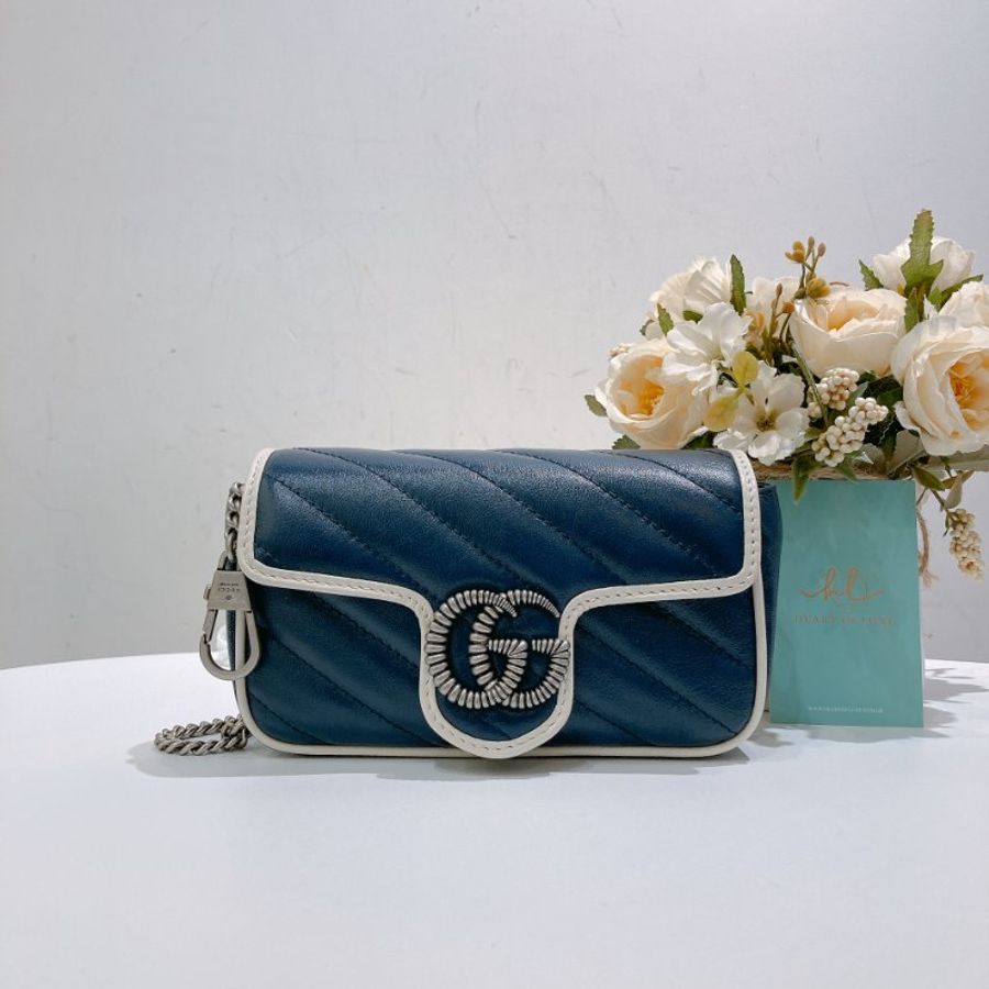TW4761 Gucci 古馳 迷你經典款 藍色拼白色 GG Marmont Crossbody Bag Blue/White x PHW-0
