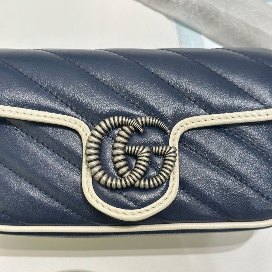 TW4761 Gucci 古馳 迷你經典款 藍色拼白色 GG Marmont Crossbody Bag Blue/White x PHW-21
