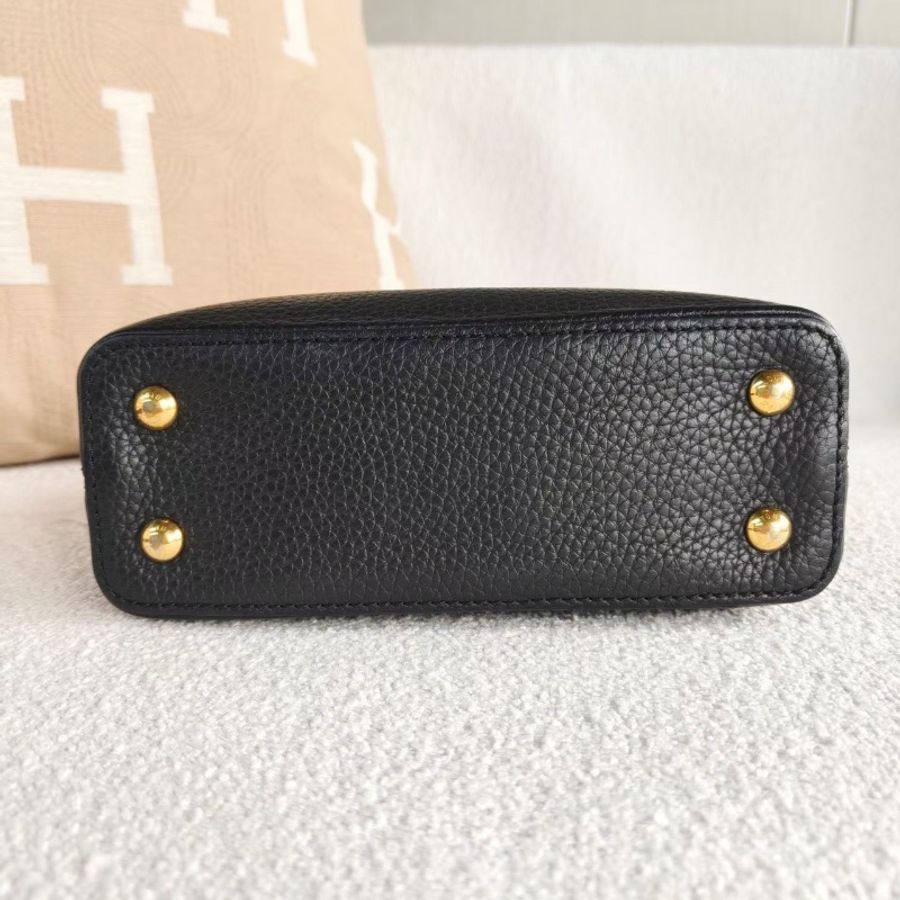 LV 拼色Capucines mini黑紅拼色 金扣荔枝皮 20*13*7.5 98新配件寬肩帶 塵袋-3