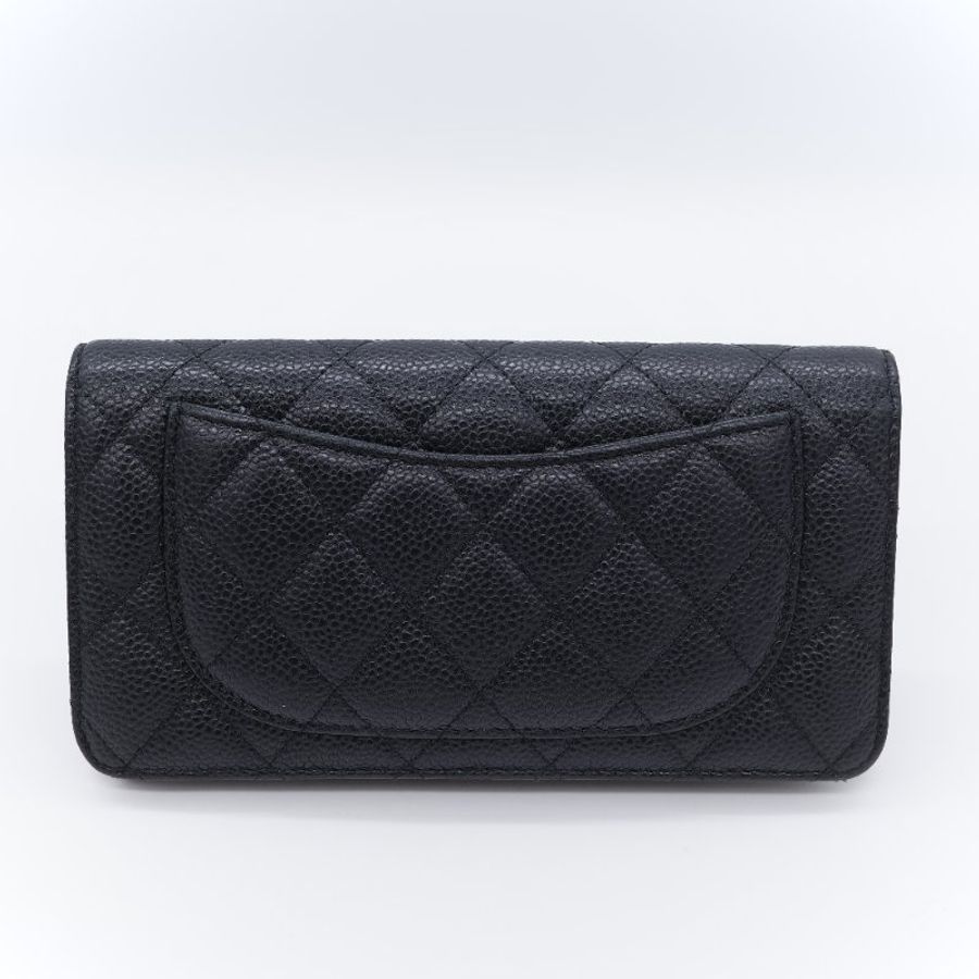 Chanel 香奈兒 經典 黑色菱格紋 顆粒小牛皮 銀扣 長夾-1