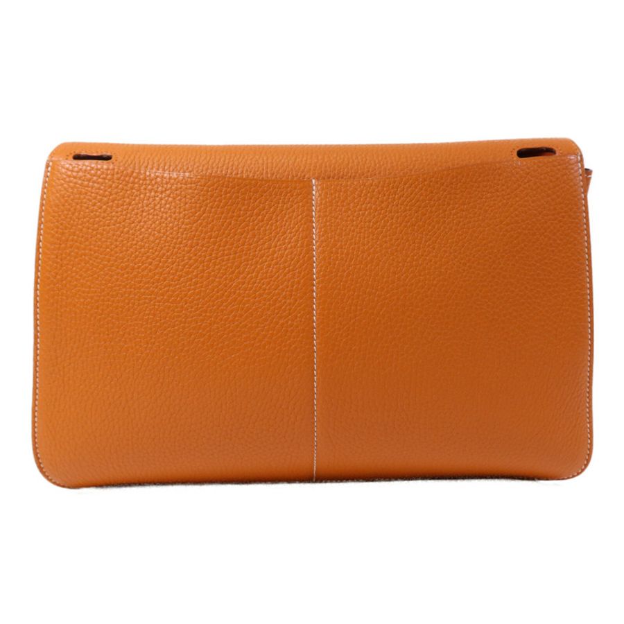 HERMES Clemence皮革Halzan 31銀扣手挽肩背兩用袋Orange-1