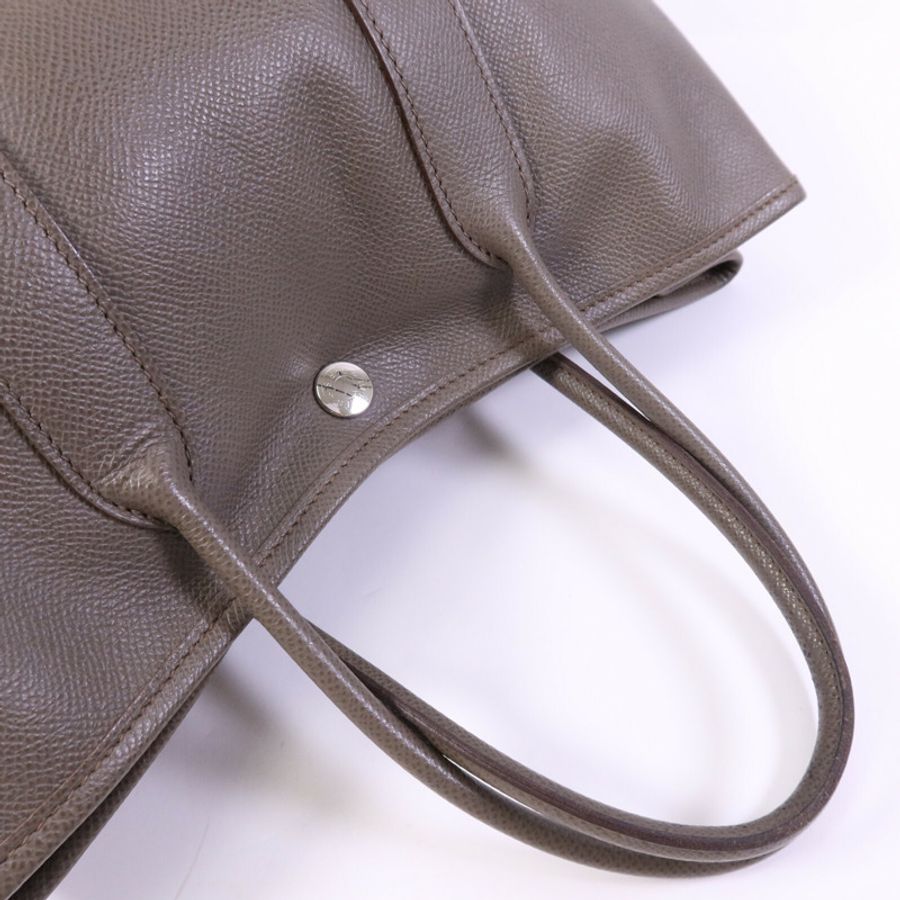 HERMES 【Hermes Fair】Epsom皮革Garden Party TPM銀扣手挽Etoupe袋-8