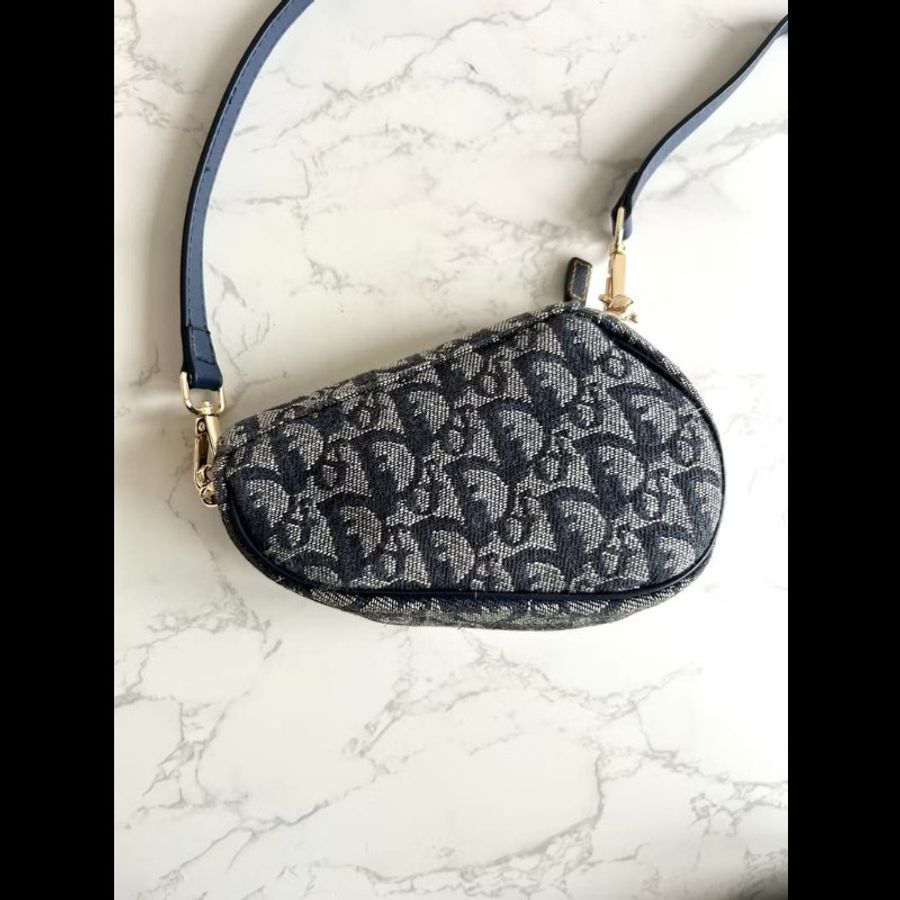 【LA LUNE】稀有中古包 Dior深藍老花馬鞍包 單肩包 側背包 斜背包 古董二手-3