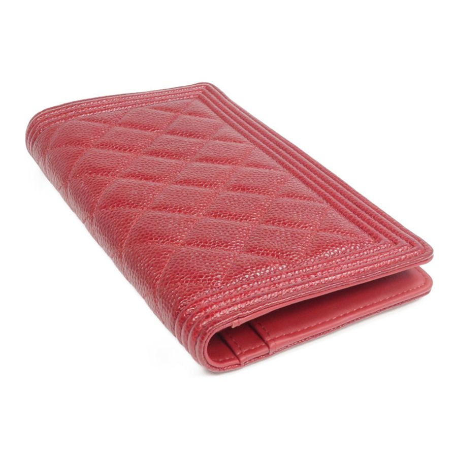 CHANEL 牛皮皮革Boy Long Wallet銀扣長錢包-4