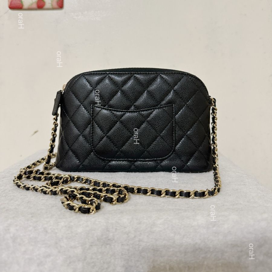 售出🧡CHANEL 香奈兒24s大貝殼包 荔枝牛皮 黑金 20*12*5cm-1