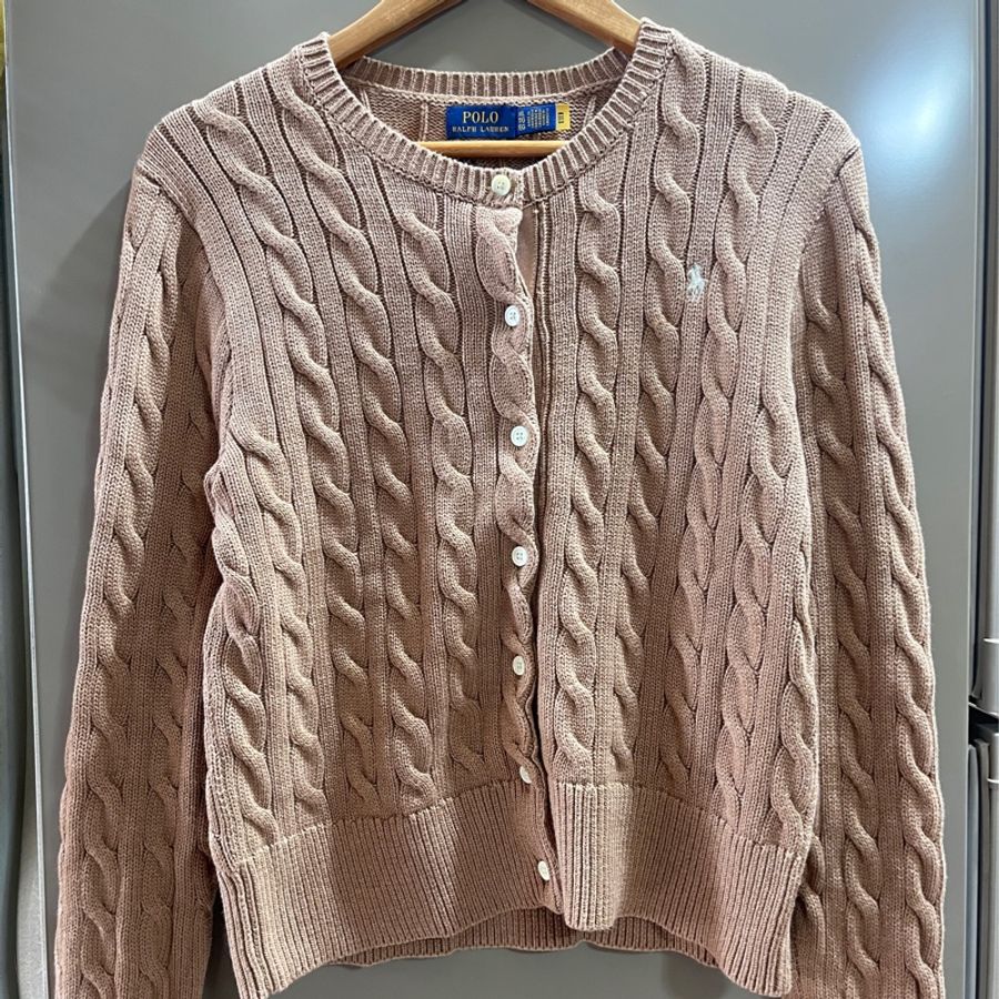 全新 Ralph Lauren Polo女款經典麻花羊毛長袖外套 奶茶色-0