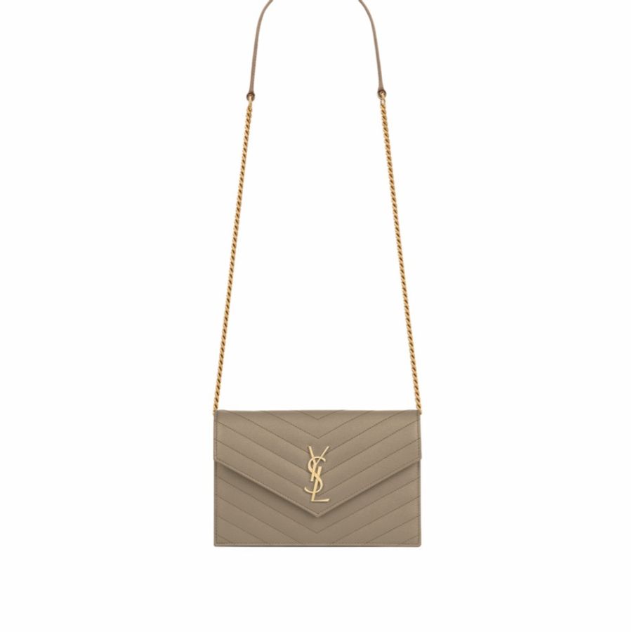 Saint Laurent 女士 CASSANDRE GRAIN DE POUDRE 皮革信封鏈條錢包均碼碼19cm*3.5cm*12.5cm-0