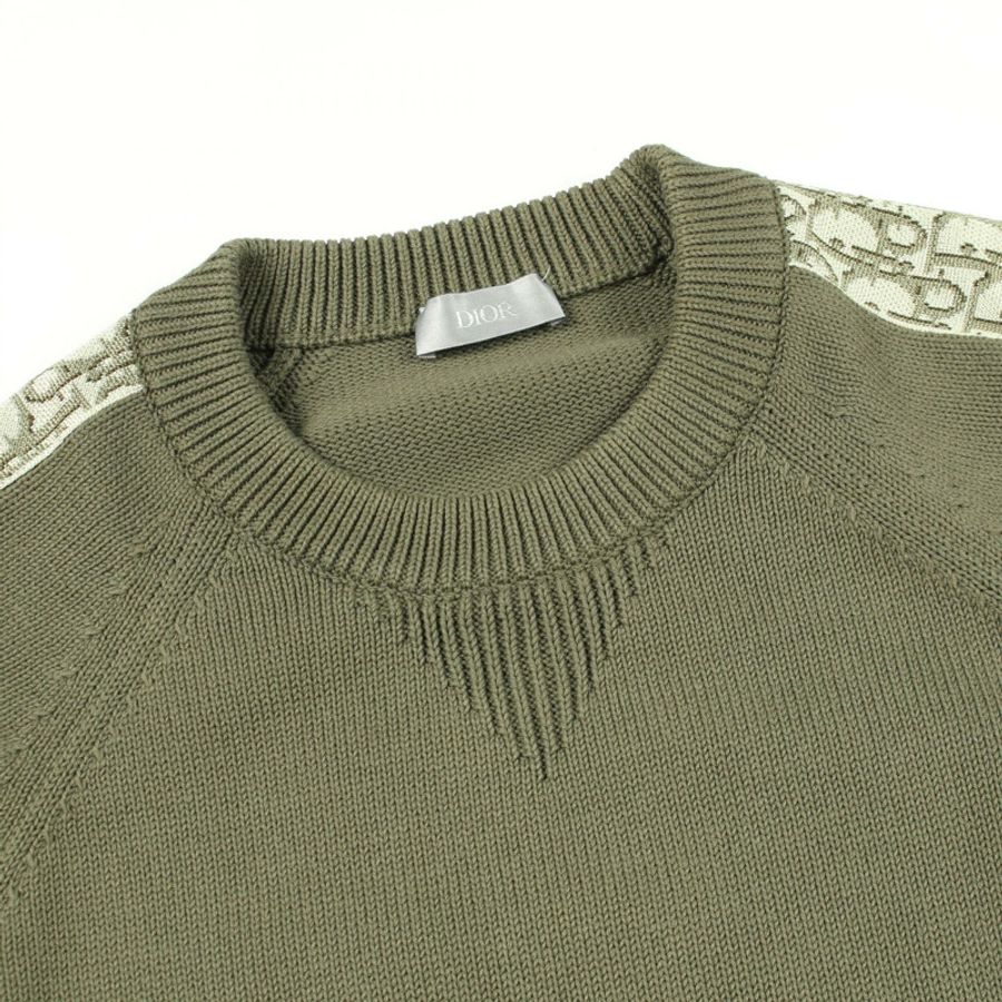 Christian Dior Oblique針織套頭衫 113M638AT187 棉卡其色 #S 二手男款-4
