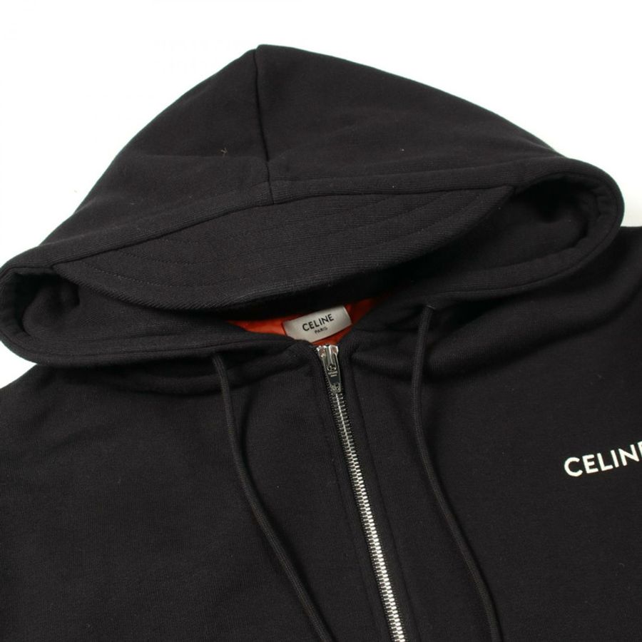 CELINE 標誌刺繡拉鍊連帽衫 其他外套 棉 黑色 二手 男士-7