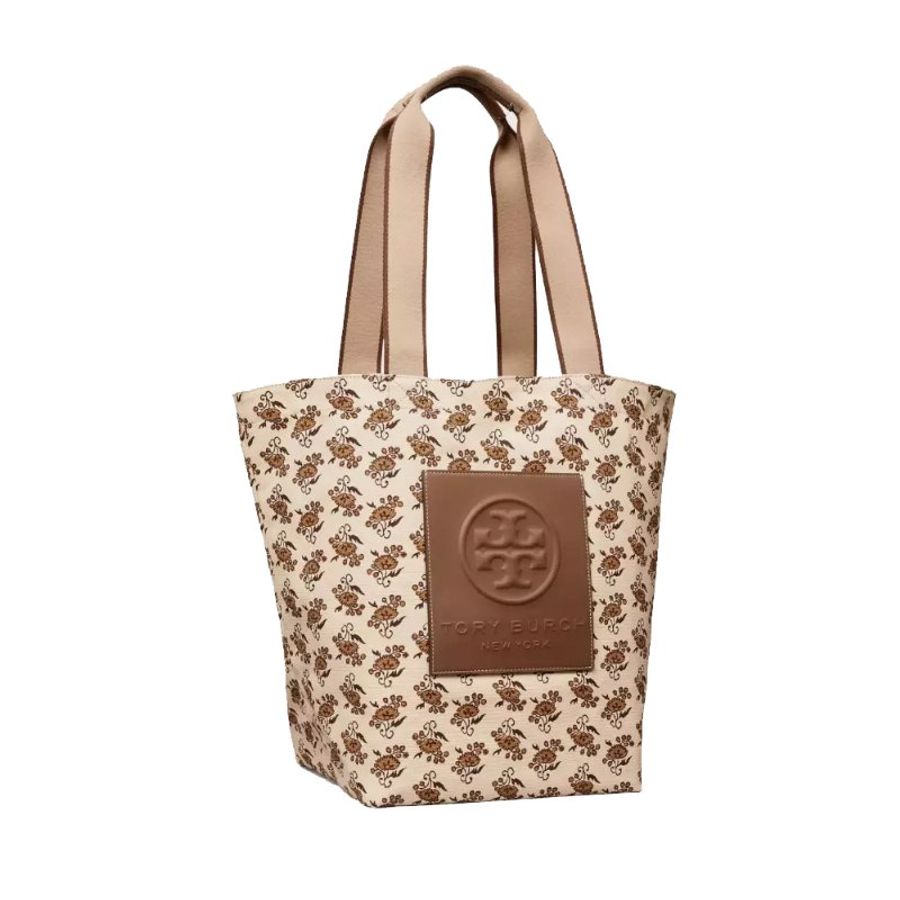 【TORY BURCH】大款帆布手提包-米白底咖啡花-0