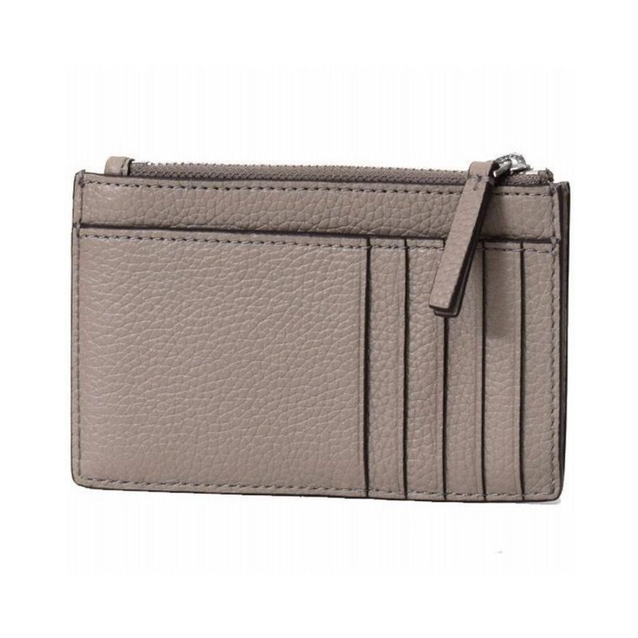 【TORY BURCH】真皮素色拉鍊卡片零錢包-大象灰/銀-1