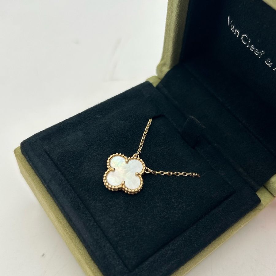 新扣梵克雅寶白五花項鍊/Van Cleef & Arpels Vintage Alhambra吊墜-2