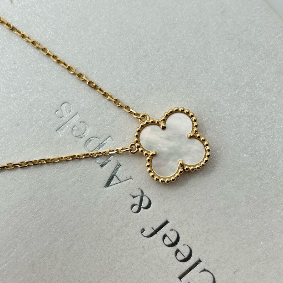 新扣梵克雅寶白五花項鍊/Van Cleef & Arpels Vintage Alhambra吊墜-4