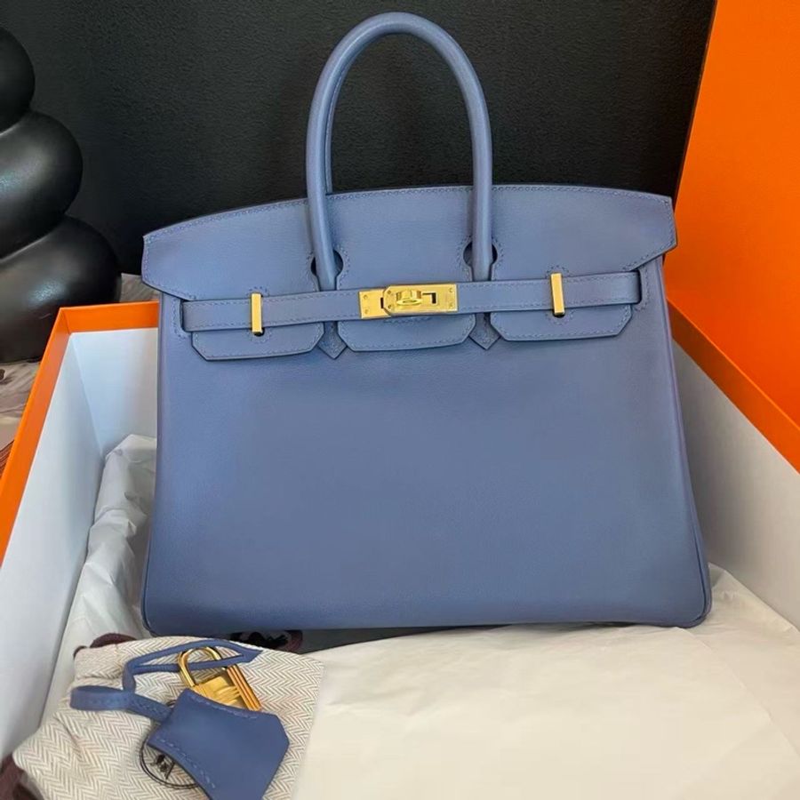Hermès 愛馬仕 Birkin25 明藍金扣 Swift 皮 A刻 有塵袋-0
