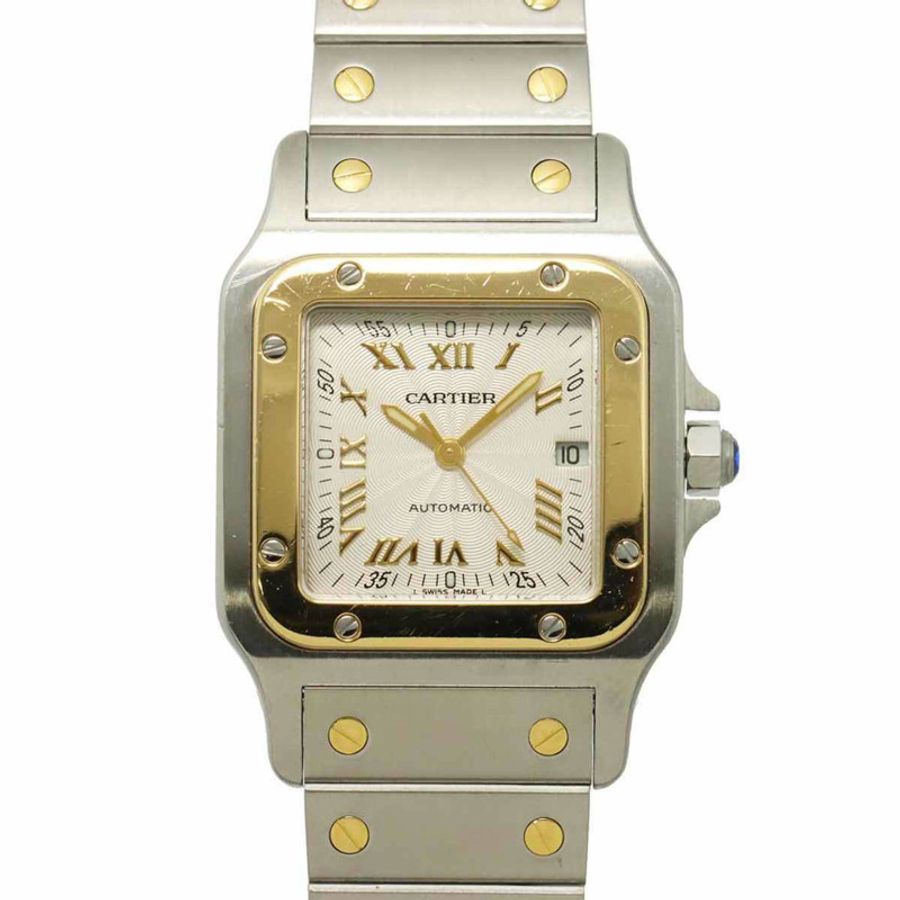 卡地亞 Santos Galbee LM 雙色 W20041C4 男士腕錶,18K 黃金材質,自動上鍊機芯-0