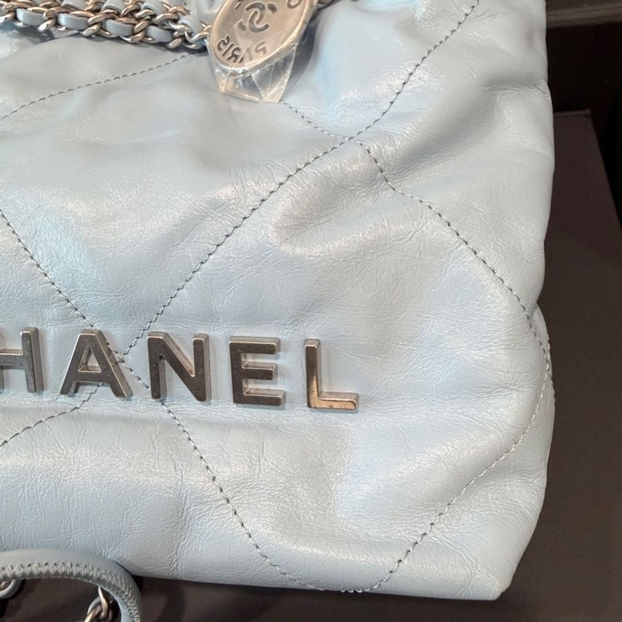CHANEL✨22bag mini垃圾袋Hobo 購物袋 水藍/寶寶藍-7