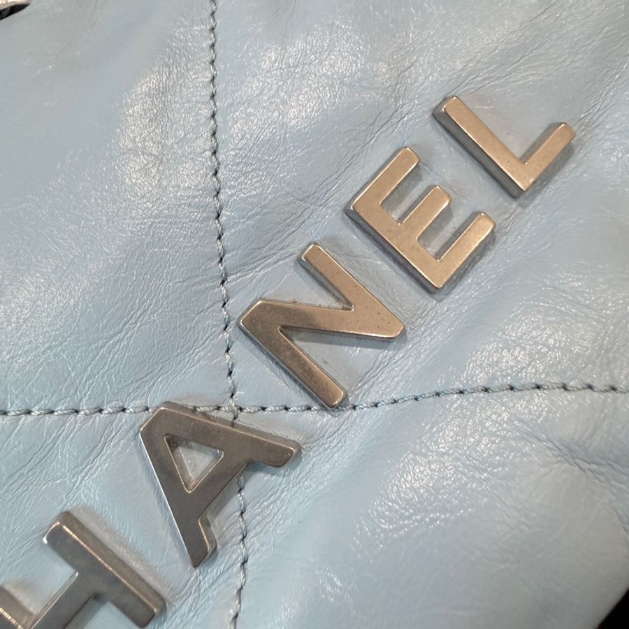 CHANEL✨22bag mini垃圾袋Hobo 購物袋 水藍/寶寶藍-9