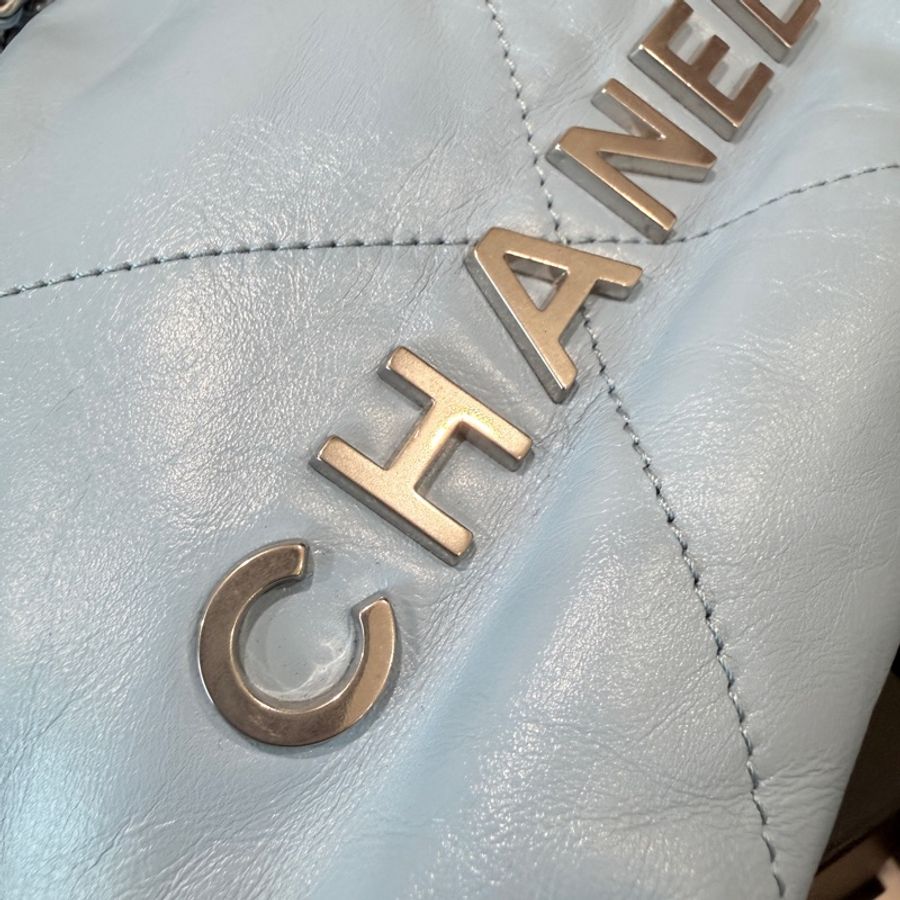 CHANEL✨22bag mini垃圾袋Hobo 購物袋 水藍/寶寶藍-25
