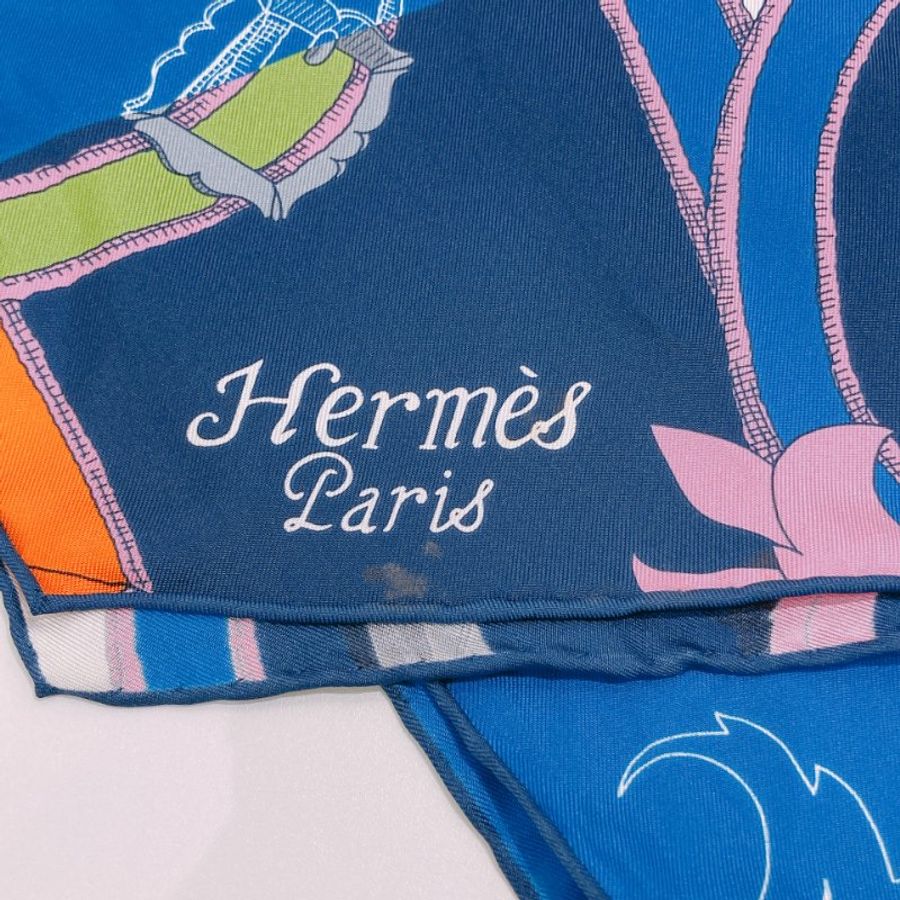 TW4772 Hermes 愛馬仕 maxi twilly 絲巾L'instruction du Roy Bayadere Silk Muffler Blue X Multi Colour-6