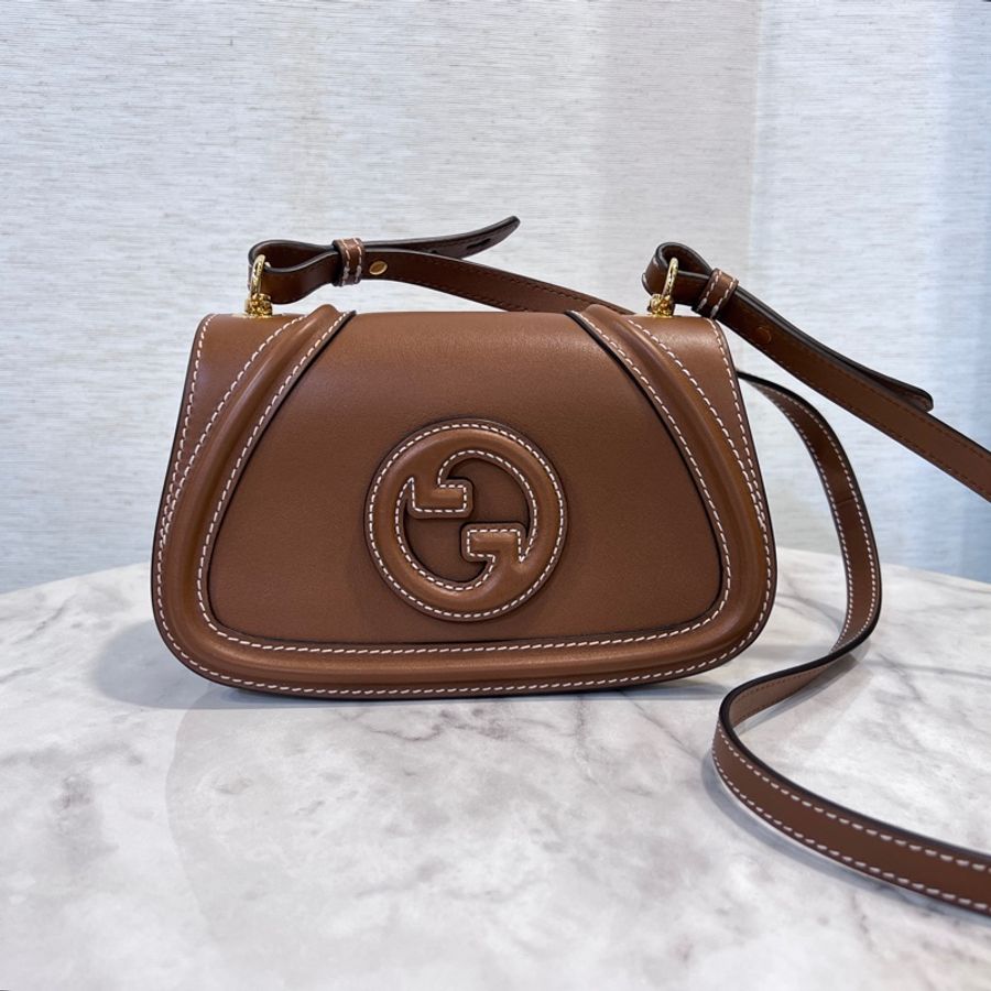 Gucci 棕色牛皮Blondie小號金釦下蓋磁釦肩斜背包-0