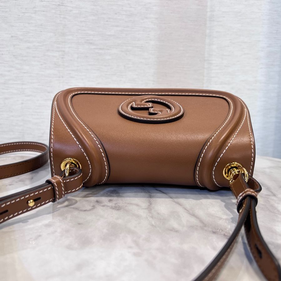 Gucci 棕色牛皮Blondie小號金釦下蓋磁釦肩斜背包-4