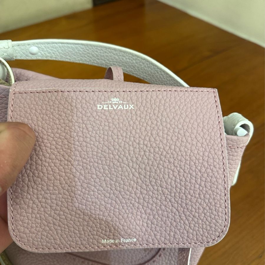 DELVAUX 暗粉皮革白邊手提水桶包 超美-10