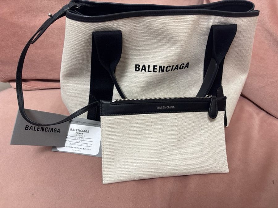 Balenciaga Navy Cabas S 黑白 帆布托特包 附子包 吊牌完整-8