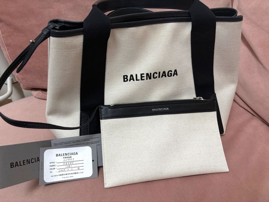 Balenciaga Navy Cabas S 黑白 帆布托特包 附子包 吊牌完整-0