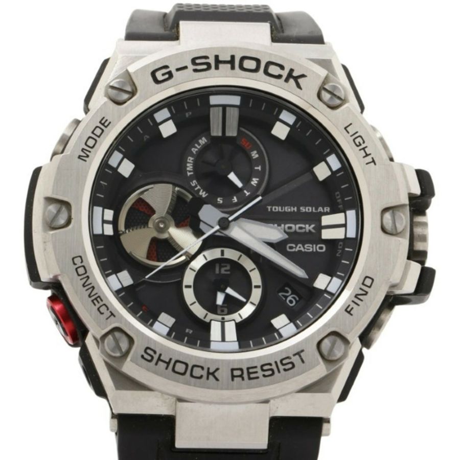 卡西歐 G-SHOCK GSTEEL GSTB100 系列黑色銀色樹脂/不鏽鋼男士模擬手錶-0