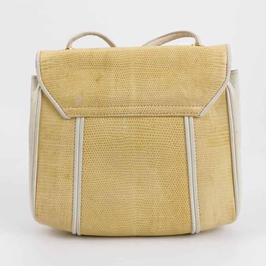 Saint Laurent羊皮蜥蜴皮拼色翻蓋中古斜背包單肩包-4