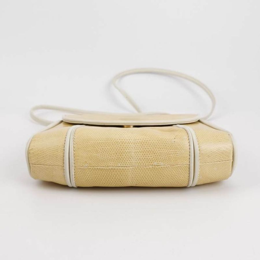 Saint Laurent羊皮蜥蜴皮拼色翻蓋中古斜背包單肩包-5