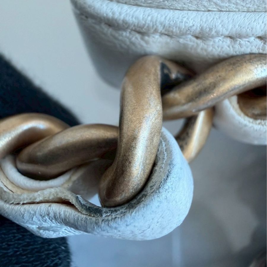 Chanel✨19bag 26公分 小號白色金釦鏈條包單肩包斜背包-37