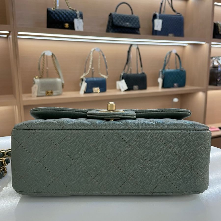 chanel经典荔枝皮大mini 25开 保卡塵袋 無盒子 古巴绿金扣-7