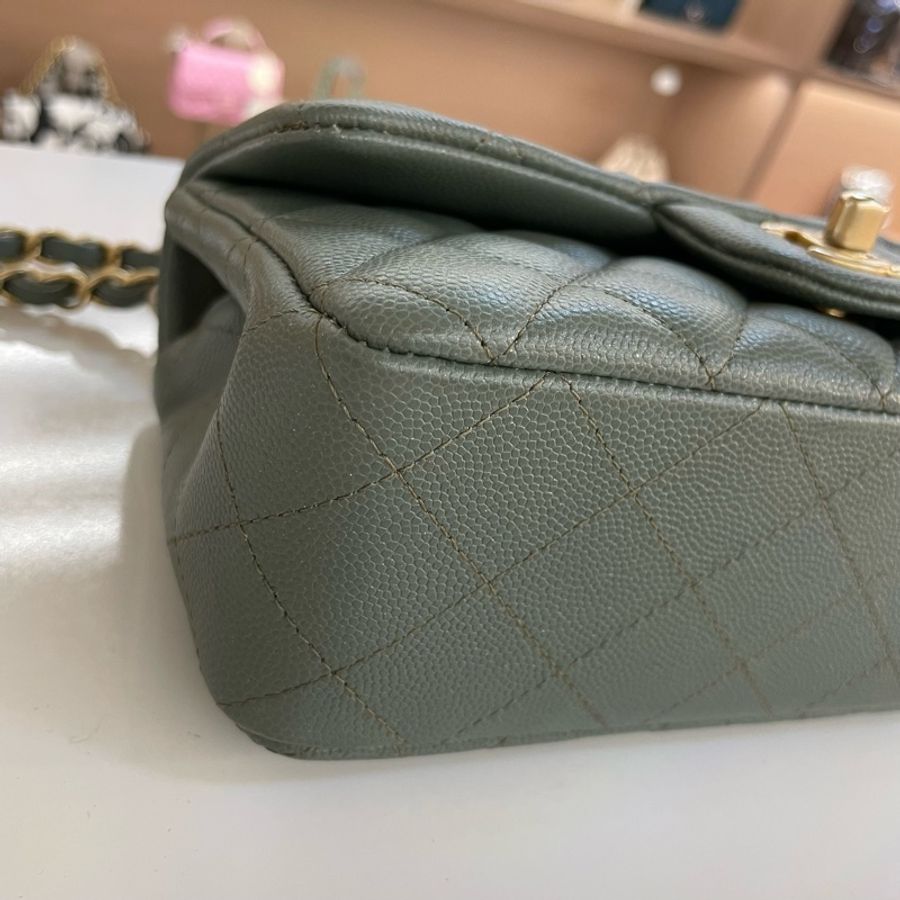 chanel经典荔枝皮大mini 25开 保卡塵袋 無盒子 古巴绿金扣-8