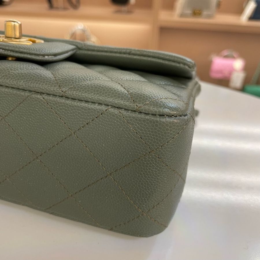 chanel经典荔枝皮大mini 25开 保卡塵袋 無盒子 古巴绿金扣-9