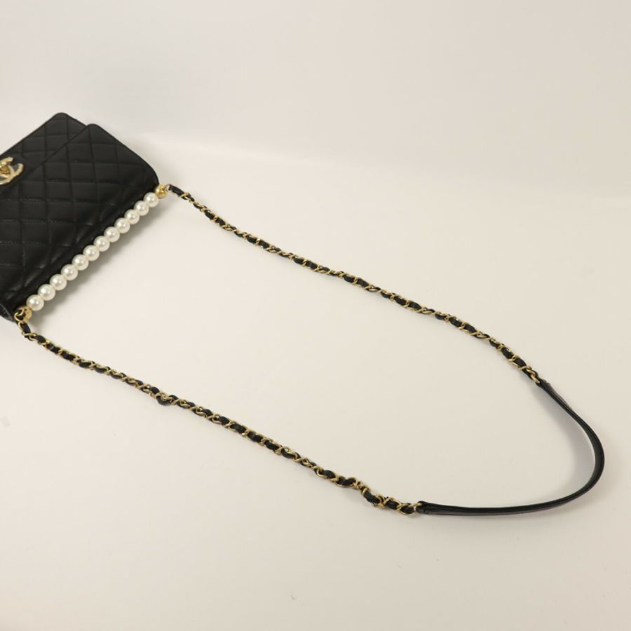 CHANEL 羊皮皮革Chain Shoulder金扣鏈帶肩背袋-7