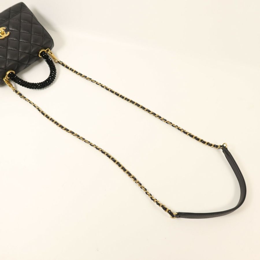 CHANEL 牛皮皮革Coco Handle Mini金扣鏈帶手挽肩背兩用袋-7