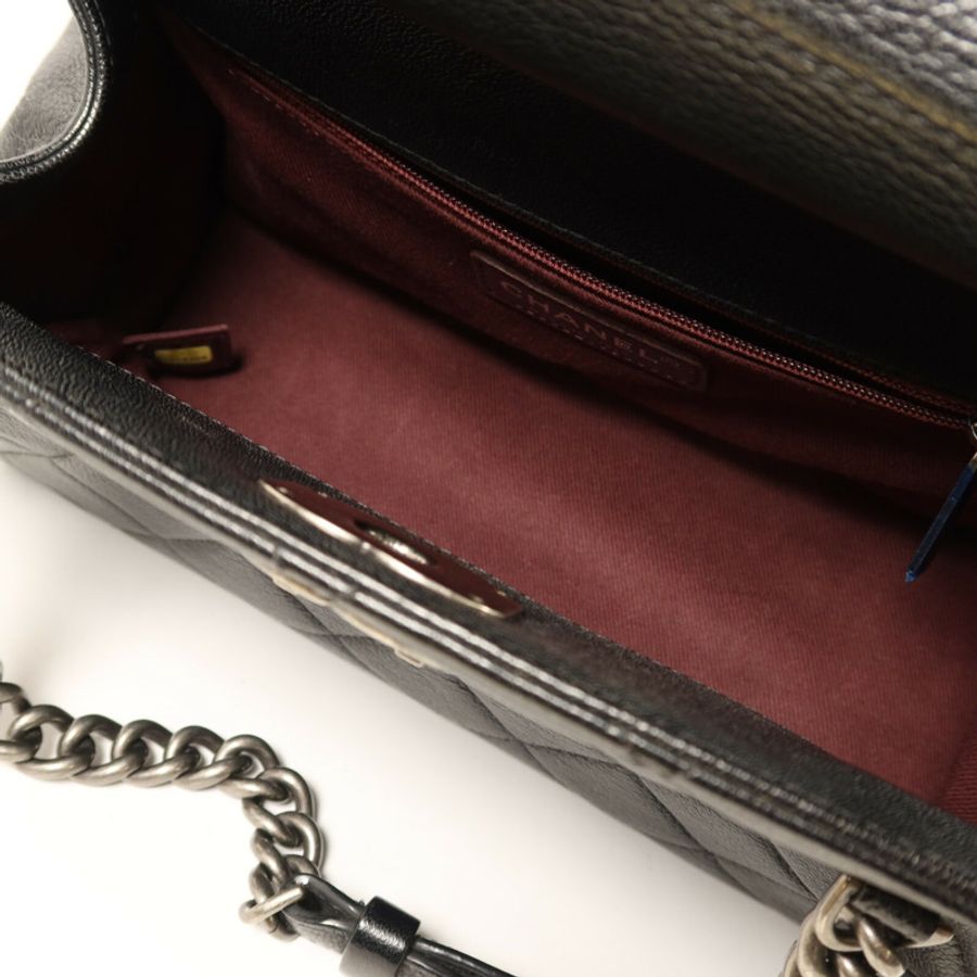 CHANEL 牛皮皮革Chain Shoulder銀扣鏈帶肩背袋-4