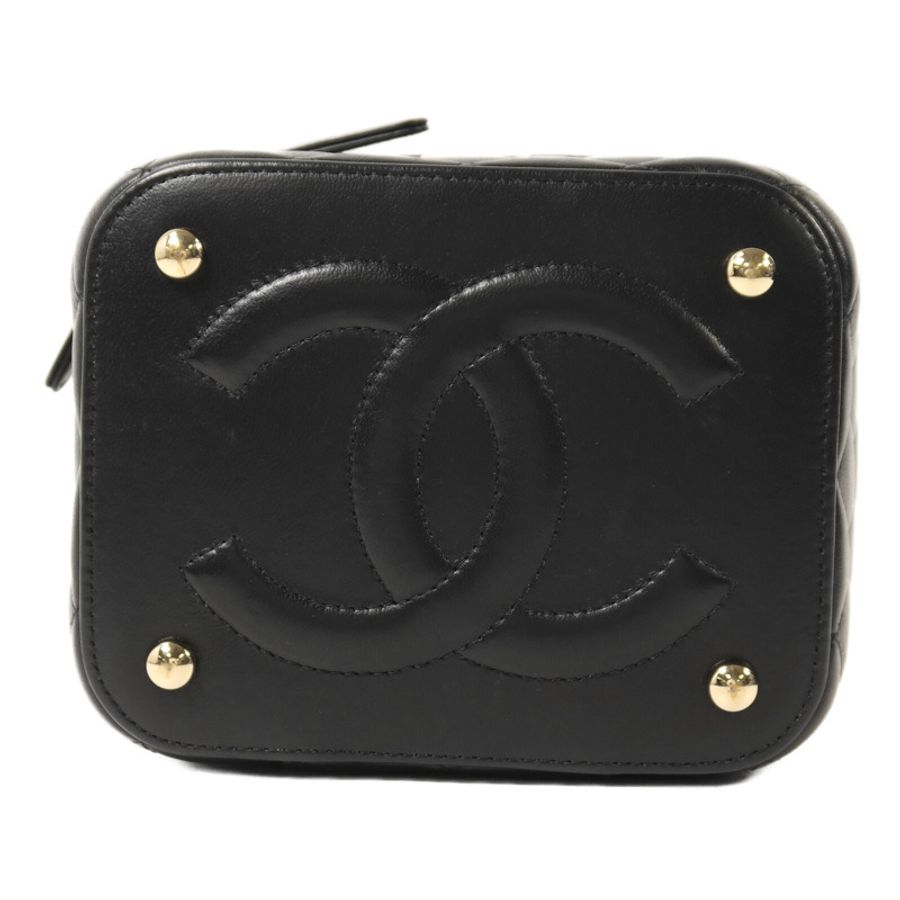 CHANEL 羊皮皮革Vanity Case金扣鏈帶手挽肩背兩用袋-3