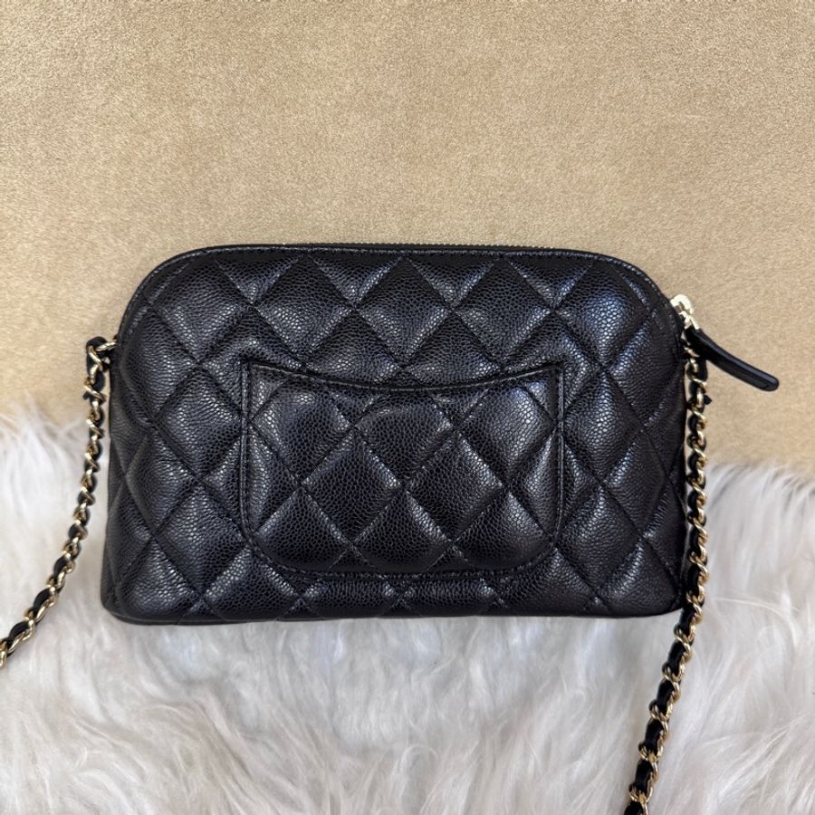 [ 24年全新全配未使用 ］Chanel 黑金荔枝皮鏈帶貝殼包 鏈帶晚宴包-1