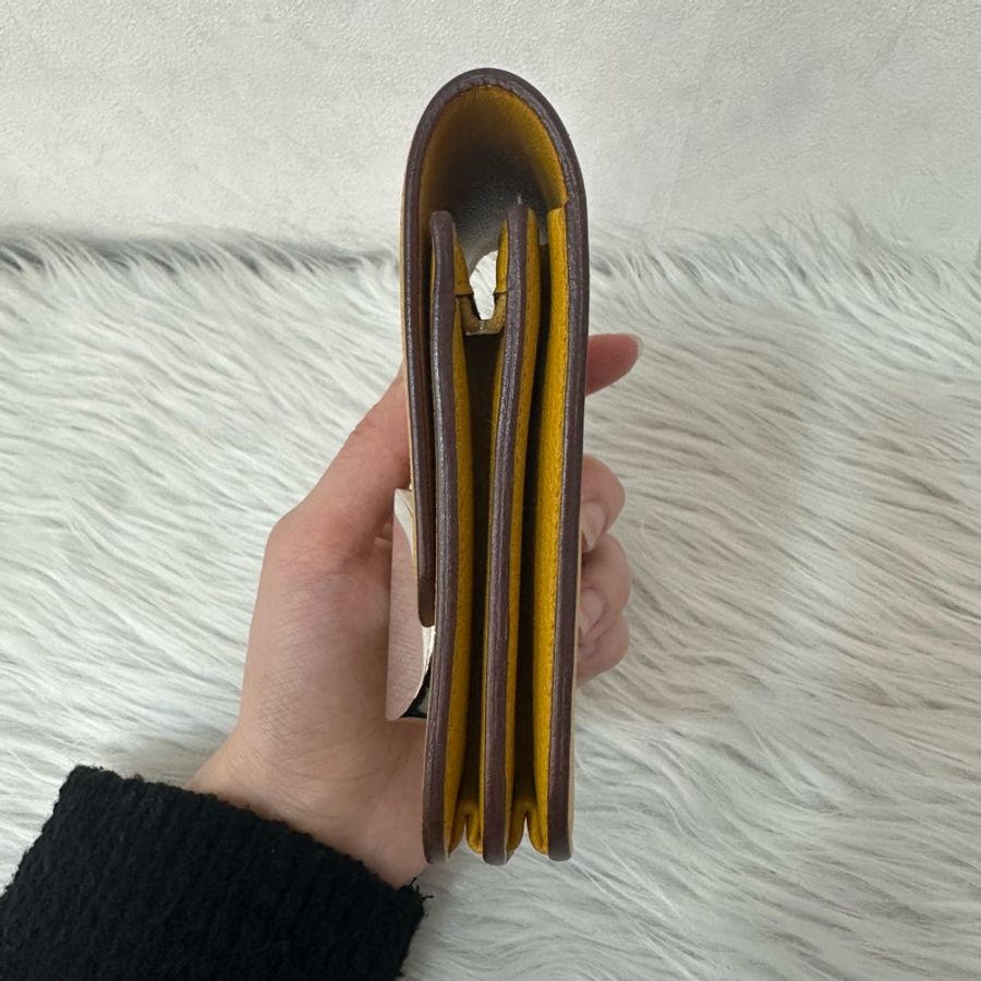 Hermes 芥末黃牛皮銀釦卡包 2002-1