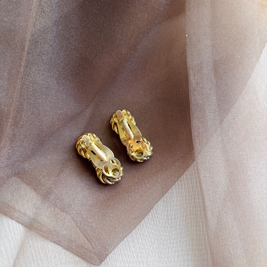 Celine 思琳 鍍金麻花仿珍珠耳夾 耳環-15